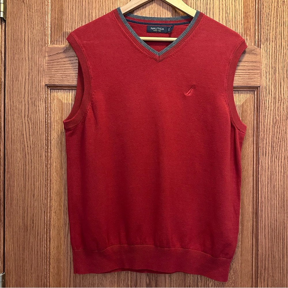 Nautica Men's V-Neck Red Sweater Vest Small